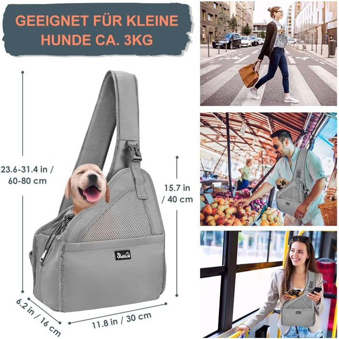 Сумка-переноска для собак до 3 кг, сіра. Зручна переноска для цуценят та маленьких собак з регульованим ременем, м'якою підкладкою та вентильованою сіткою. Легко миється.