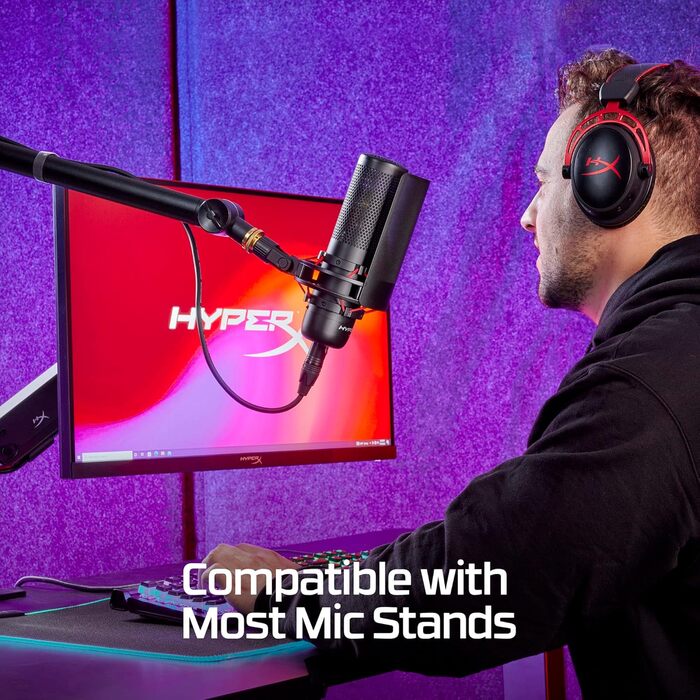 Мікрофон HyperX HMIQ1S-XX-RG/G – RGB, USB, конденсаторний, для PC, PS4, Mac, стійкий до вібрацій, з поп-фільтром, для геймінгу, стрімінгу, подкастів, Twitch, YouTube, Discord