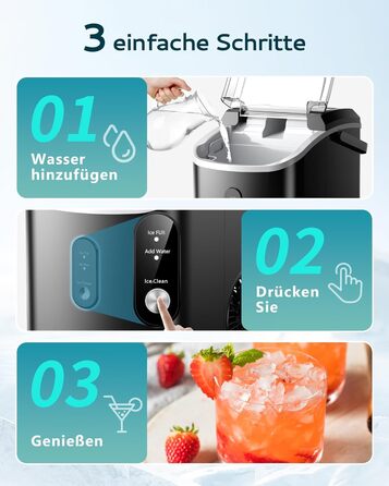 EUHOMY Stainless Steel Ice Maker - 24 Cubes in 13 Minutes, 24kg/24H Capacity - Self-Cleaning, 3.2L Ice Maker with Scoop & Basket for Home, Kitchen, Office, Bar, RV