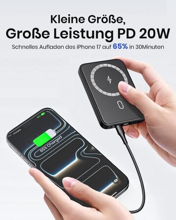 Power Bank Riapow 10000mAh з бездротовою зарядкою, PD 20W, USB-C, LED-індикатор (Чорний)