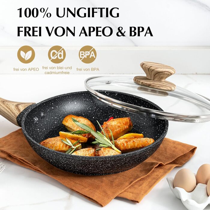 Сковорода з антипригарним покриттям Michelangelo з кришкою 28 см, глибока сковорода для смаження та тушкування, чорна, підходить для індукційних плит