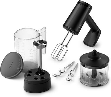 Philips Handmixer 5000 Series, 3-in-1 Hand Mixer, Powerful Motor (500 W), Smart Storage Cup, 5 Speed Settings, Anti-Splash Guard, Black (HR3781/20) 3-in-1 Hand Mixer, Immersion Blender, Chopper