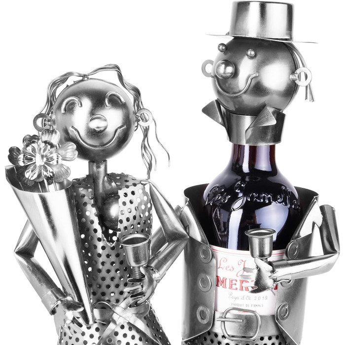 BRUBAKER Wine Holder Wedding Couple Metal Sculpture Gift with Gift Card