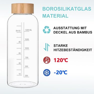 RNCKUUE 2 Liter Glass Bottle, 2l Glass Drinking Bottle, Glass Water Bottle with Strainer, Neoprene Sleeve, Bottle Brush (2000 ml, Bamboo Lid)