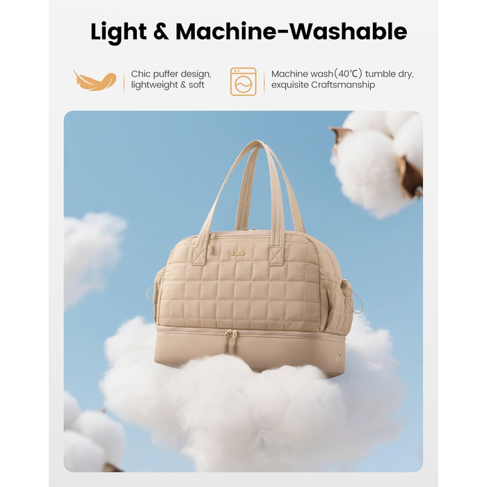 Сумка-мішок LOVEVOOK для подорожей, 35L: спортивна, для фітнесу, з відділенням для взуття та мокрих речей, ручна поклажа, для подорожей, відпустки, сірий+бежевий