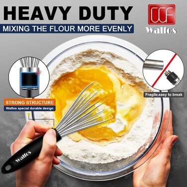 Вінчик кухонний Walfos силіконовий, набір 3 шт. з нержавіючої сталі - для антипригарного посуду, збивання яєць, спінювання та перемішування, чорний (срібло)