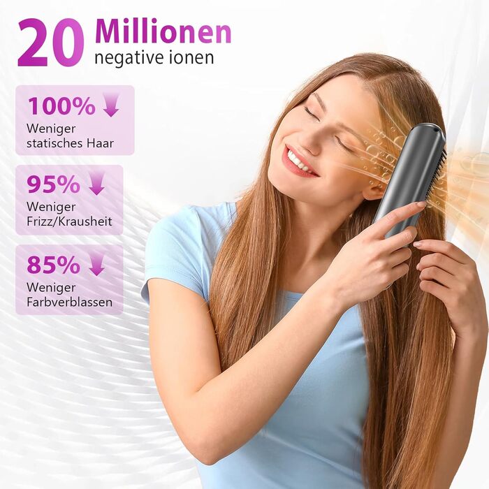 Бездротова щітка-випрямляч для волосся, 5200mAh, захист від опіків, 160°C-200°C