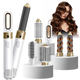 Багатофункціональний стайлер для волосся 6-в-1: фен з іонами, плойка, брашинг, 1000W, керамічне покриття, білий