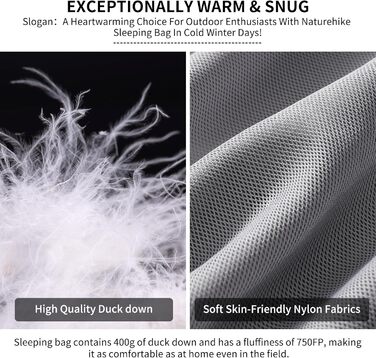 Спальний мішок Naturehike 4 сезони, Mumienschlafsack, зимовий, водовідштовхуючий, компактний, для кемпінгу, подорожей, відпочинку на природі (сірий L)
