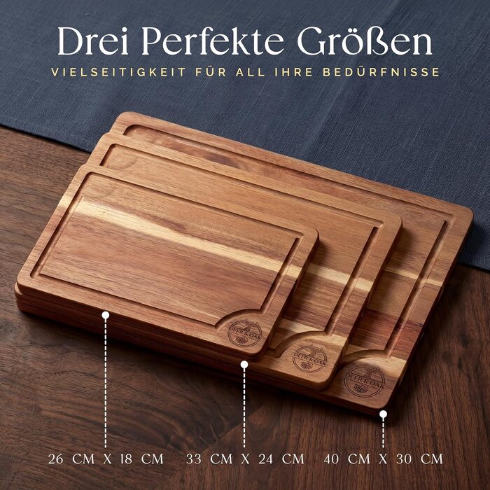 Набір дощок для нарізки Deer & Oak з акації, 3 шт. з підставкою та олією для догляду (250 мл), FSC-сертифікована деревина