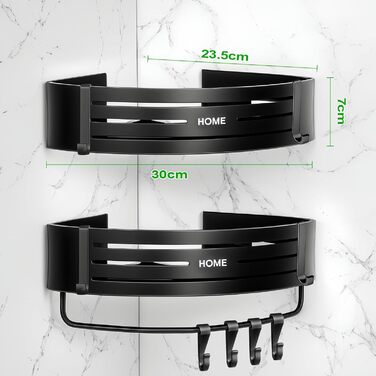 Дзеркальна поличка для душу Carehabi без свердління, 2 шт. з 8 гачками, чорна. Органайзер для ванної кімнати, кухні