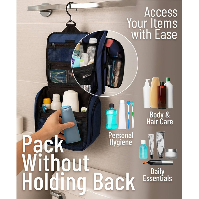 Набір для туалетних аксесуарів D&D – Розкладний органайзер для подорожей з металевим гачком (блакитний)