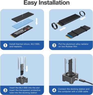 Док-станція для M.2 SSD з охолодженням GrauGear: NVMe PCIe, NGFF SATA, USB3.2 Gen2 10Gbps (22110/2280/2260/2242/2230)
