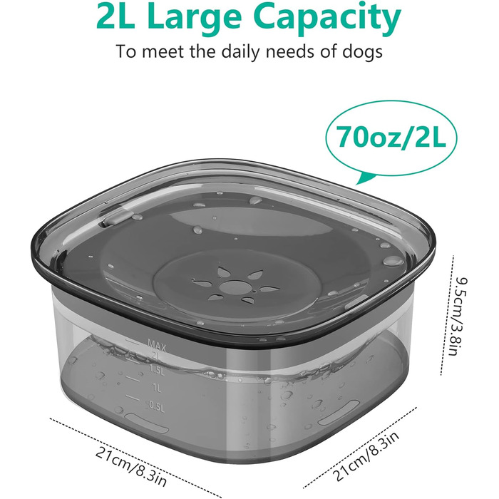 Миска для собак PETTOM 2L, проти проливання, чорна