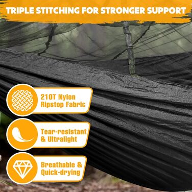 Гамак-москітна сітка NATUREFUN, 300 кг, армійний зелений, 300x200 см