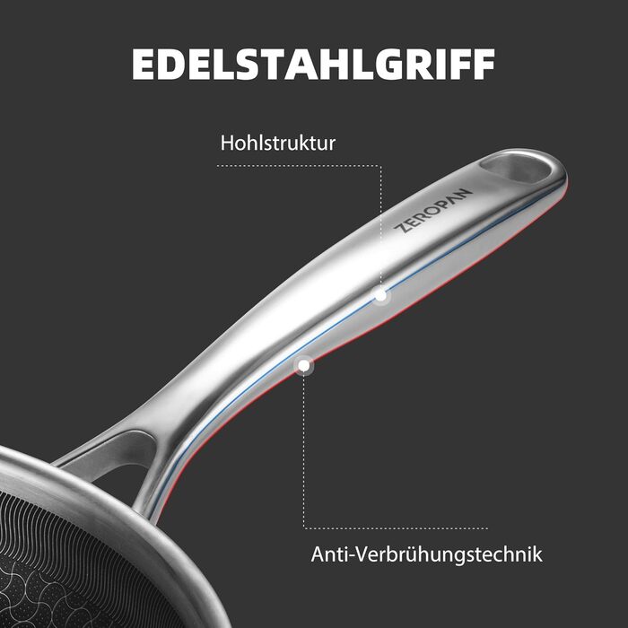 Сковорода з кришкою 26 см, антипригарне покриття Hybrid, холодна ручка, безпечна для миття в посудомийній машині, без PFAS, PFOA та PTFE, можна використовувати в духовці до 260 °C, сумісна з усіма типами плит WQ