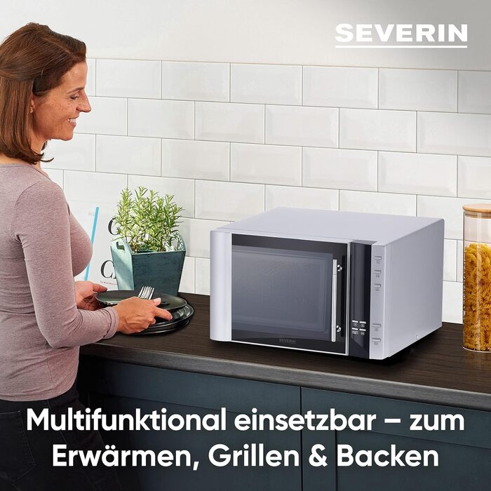 Мікрохвильова піч Severin 3-в-1 з грилем та конвекцією до 200°C, 25 л, чорна, з антипригарним декором для піци, модель MW 7752