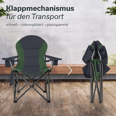 Кемпінговий стілець Skandika Relax Comfort зелено-сірий: розкладний стілець з підсклянником та охолоджувальним відсіком, до 160 кг