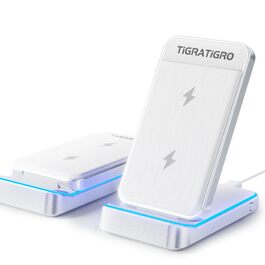 Бездротовий зарядний пристрій TigraTigro 15W Qi, складний, швидка зарядка для iPhone 16/15/14/13/12, Samsung Galaxy, Google Pixel, тримач для навушників, компактний (Срібний) DH18-White