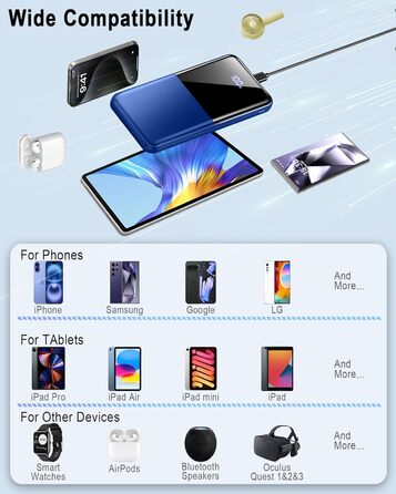 Портативний зарядний Power Bank 10000mAh, 22.5W, PD USB-C, для iPhone, Samsung та інших. Чорний/Синій