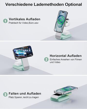 3-в-1 Станція Бездротової Зарядки з Індукцією для iPhone, Apple Watch та AirPods (Білий/Зелений)