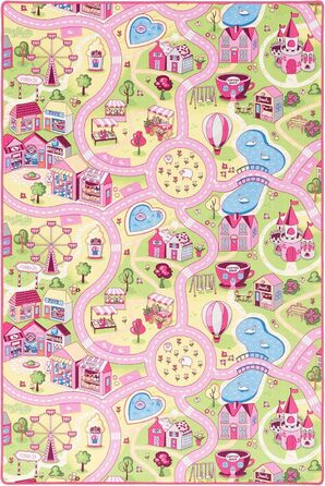 Дитячий килим Snapstyle для ігор, рожевий, 80x160 см, прямокутний, міцний та легкий у догляді, з малюнком дороги для дитячої кімнати