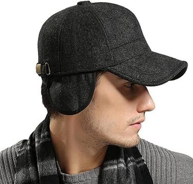 Кепка бейсболка чоловіча Clakllie зимова тепла в'язана з флісовою підкладкою та вушками, з козирком для спорту та активного відпочинку, чорна