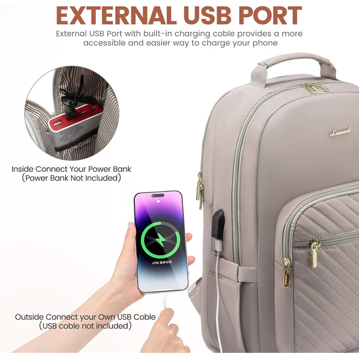 LOVEVOOK Рюкзак для жінок, великий, 15.6 дюймів, сумка для ноутбука, водонепроникний, шкільний рюкзак, чорний, елегантний, для роботи, школи, університету, подорожей, 15.6' (15.6', Taro-gray)