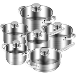 RIOVARM Stainless Steel Cookware Set with Lids, Induction Non-Stick Cookware Set, PFOA-Free, Kitchen Essentials Set, Suitable for Ovens, Frying Pan, Saucepan, Sauteuse, Saucepan, Casserole, Stainless Steel Cookware Set