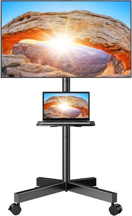 Підставка для телевізора Perlegear на коліщатках, мобільна, для LCD/LED телевізорів 23-60 дюймів, з полицею, регульована висота, до 40 кг, VESA 400x400 мм