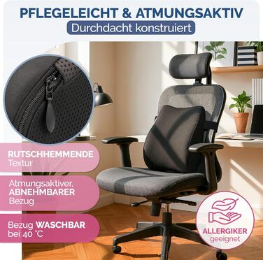 Ортопедична подушка для спини Blumtal з Memory Foam: підтримка попереку, сертифікат OEKO-TEX, знімний чохол