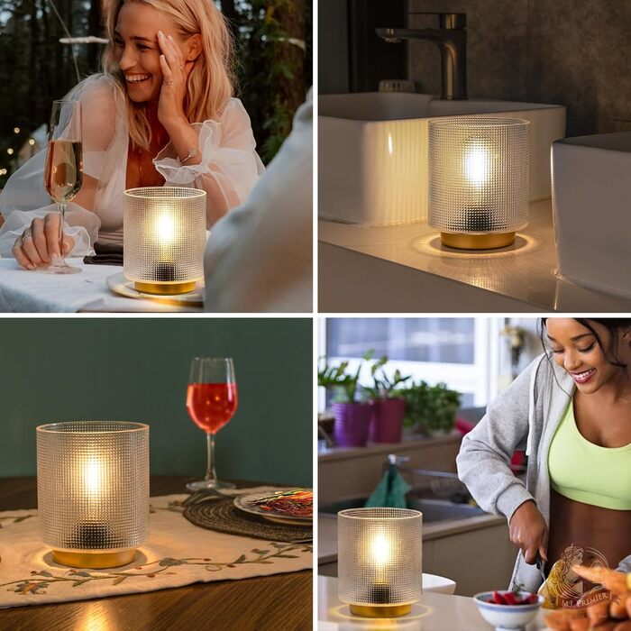 Бездротова настільна лампа з таймером, вінтажний дизайн, скло, LED, для дому та вулиці, сірий колір, розмір L