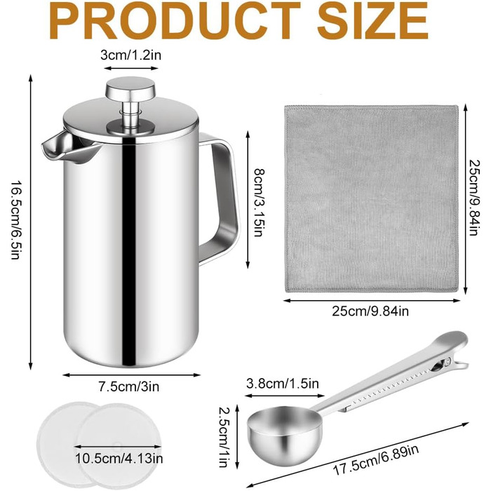 Френч-прес HOTUT 350 мл з нержавіючої сталі, термокава, для дому, подорожей, кемпінгу