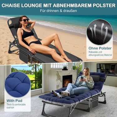 Зікбітюі Фельдбет (ліжко для відпочинку) складане з матрацом, вантажопідйомність 200 кг, гостьове/кемпінгове ліжко, 1200D Oxford, 190×71×36 см, для дорослих, з сумкою для транспортування, сірий/синій