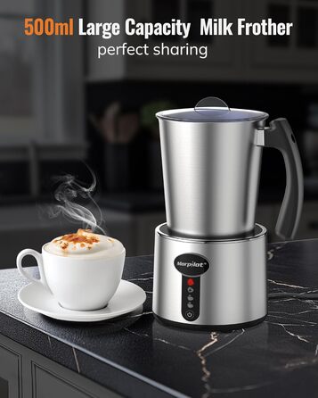 Електричний піноутворювач для молока Morpilot, 500 мл, 650 Вт, нержавіюча сталь, миється в посудомийній машині, для гарячого та холодного молока, шоколаду, антипригарне покриття