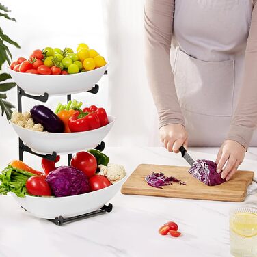 Підставка для фруктів та закусок Lifewit з 3 ярусами, біла, для буфетів, фруктів, снеків, овочів, тістечок, десертів, чорна