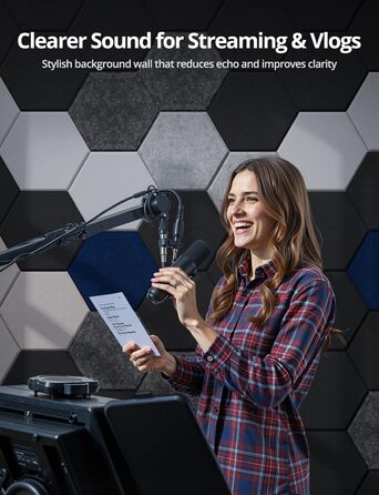 Акустичні гексагональні панелі самоклеючі для звукоізоляції, 12 шт, поглинач шуму для студії, вітальні, геймерської кімнати та офісу, 30 x 26 x 0,9 см (Білий)