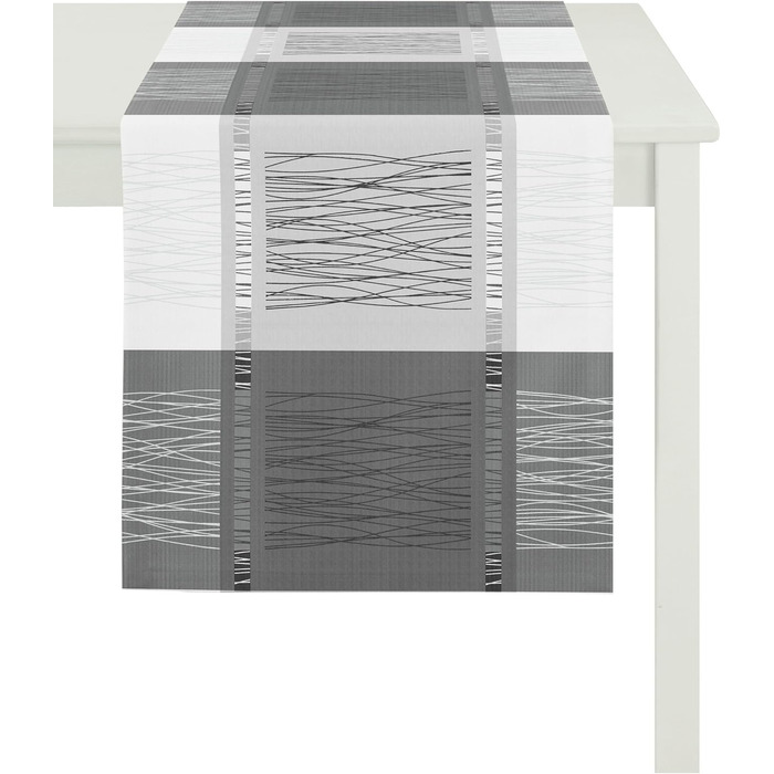 Apelt Runner, Polyester, Grey/White, 44 x 140 x 1 cm
