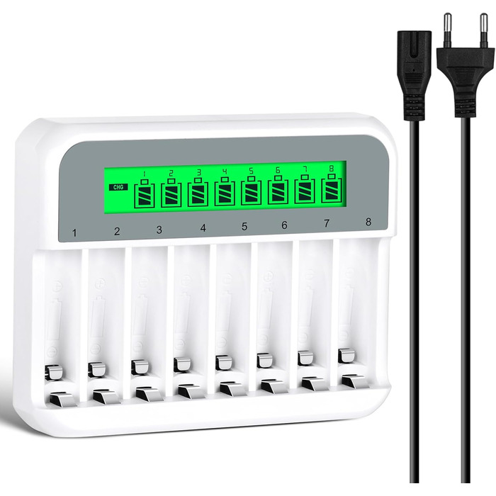 Зарядний пристрій для акумуляторів AXFEE з LCD-дисплеєм, універсальний, 2000mAh, 8-місцевий, швидка зарядка NI-MH/NI-CD AA AAA