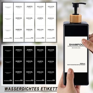 Настінний дозатор для мила Roselee (3 шт.), 500 мл - для ванної кімнати, без свердління, для шампуню, гелю для душу, з етикеткою (Чорний-3)