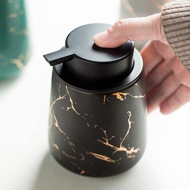 Дозатор мила для кухні XUDREZ, керамічний, 380 мл, наповнюваний, чорний мармуровий візерунок