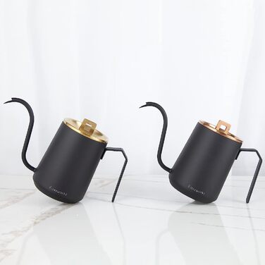 Easyworkz Swan Neck Pouring Kettle 600ml Stainless Steel Hand Drip Coffee Pot with Long Narrow Spout, Brushed Gold Black