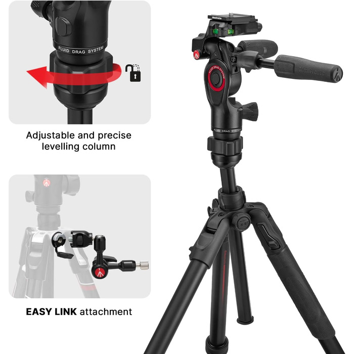 Штатив Manfrotto Befree Advanced 3-Way з тріножкою та рідинною головкою, алюміній, для камер та відеокамер до 6 кг, ультракомпактний, аксесуари для фото та відео