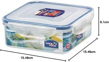 Lock & Lock HPL823 Food Storage Container, Square, 870 ml, 6 Pieces