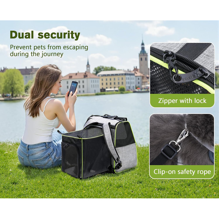 Плед-рюкзак для кота Pecute з сіткою, дихаючий та легкий, для собак та котів до 6 кг (сірий, розширюваний)