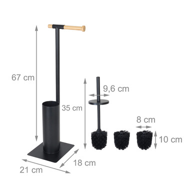 Relaxdays 2-in-1 Black Bamboo Toilet Set