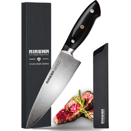 Ніж Santoku AIRENA 7 дюймів - Японський стиль, високоякісна сталь X50CrMov15, повний хвостовик, ергономічна ручка, подарункова коробка