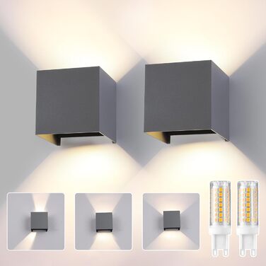 LED настінний світильник FUPE 15W для внутрішнього та зовнішнього використання. Регульований кут світла, 3 кольори, IP65, вологостійкий, алюміній, квадратний, чорний. Комплект 1