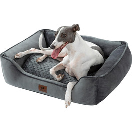 Dog Bed for Small and Medium Dogs 65x55x18cm, Washable Dog Cushions, Removable Cover, Dog Sofa Dog Basket with Raised Edges, Fluffy Cat Bed Dog Bed with Nubs, Dark Grey (90x75x25cm, Dark Grey - Removable)
