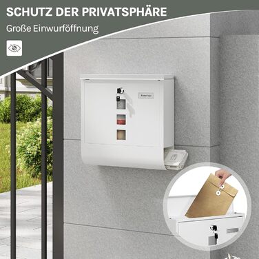 Поштовий ящик WOLTU з газетницею та вікном, персоналізований, з ключем, білий 37x37x10.5 см